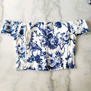 Blue off the shoulder crop top